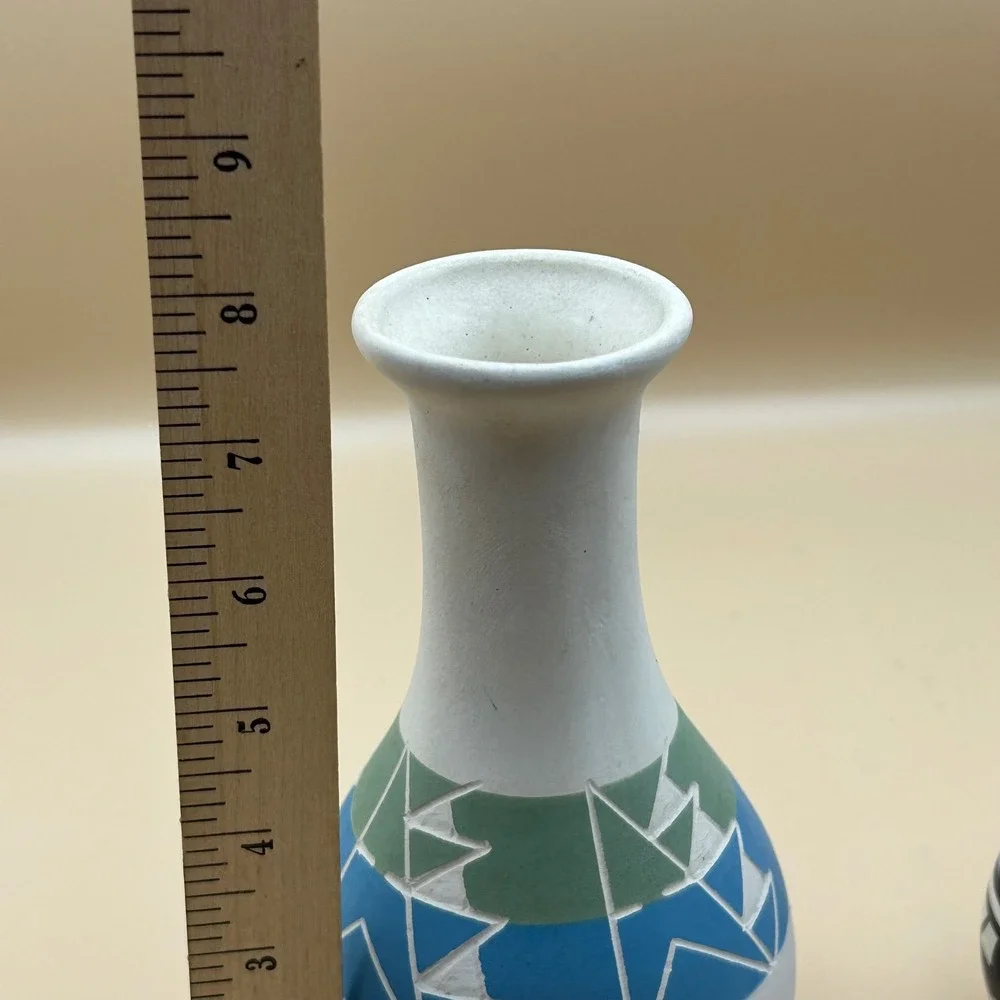Native American Style Hand Etched Pottery Vases Set of 2 Southwestern Decor